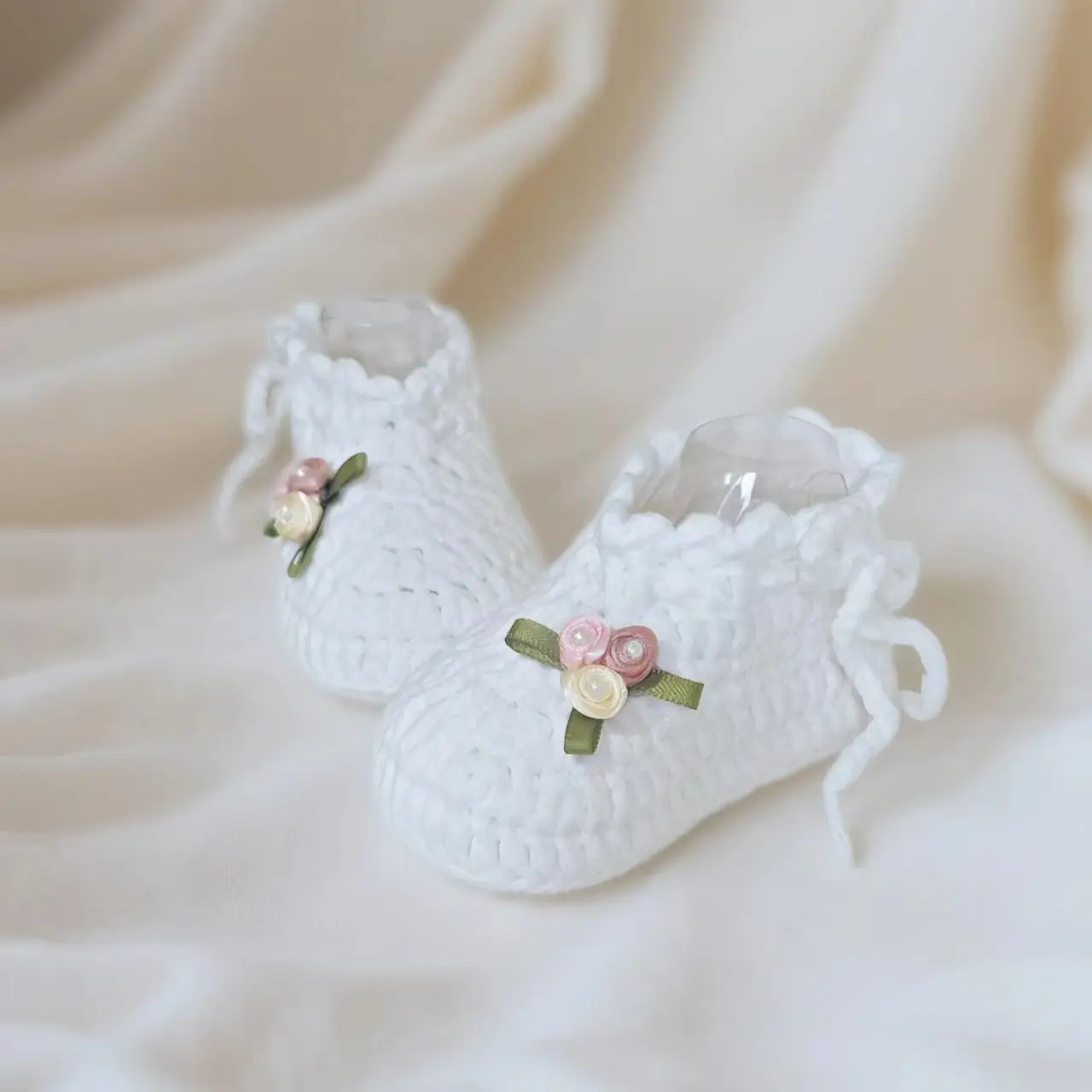 Handmade Baby Soft-Soled Boots, Handmade Three-Dimensional Flower and Barefoot Boots, Lace-Up Walking Shoes, Melard Plain Baptism Boots, Newborn Gift Shoes