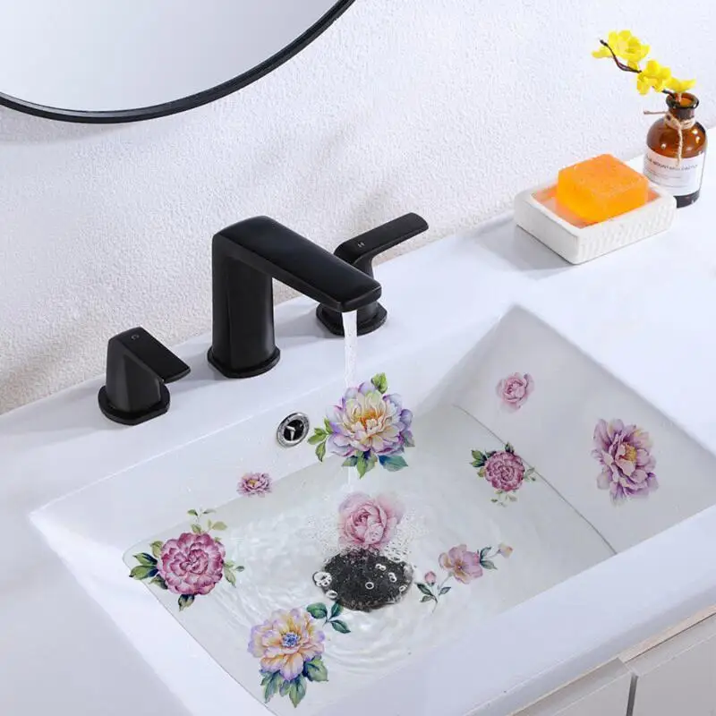Flower Bathroom Wall Sticker Removable Waterproof Pastoral Floral Decal for Sink Bathtub Kid Bathroom Decor