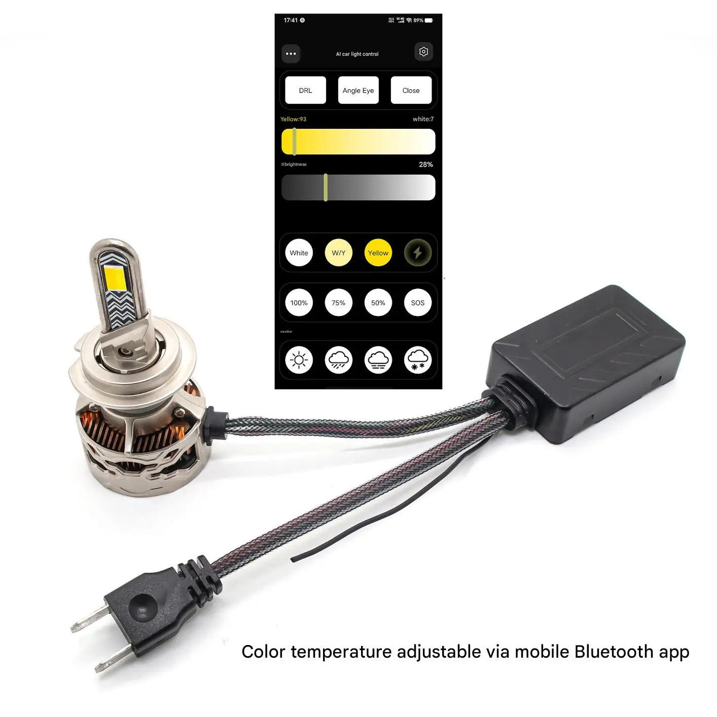 240W Bluetooth APP LED Car Headlight Bulbs Dual Copper Tube Tri-Color Flash Strobe Adjustable Brightness Super Bright Auto Lamp