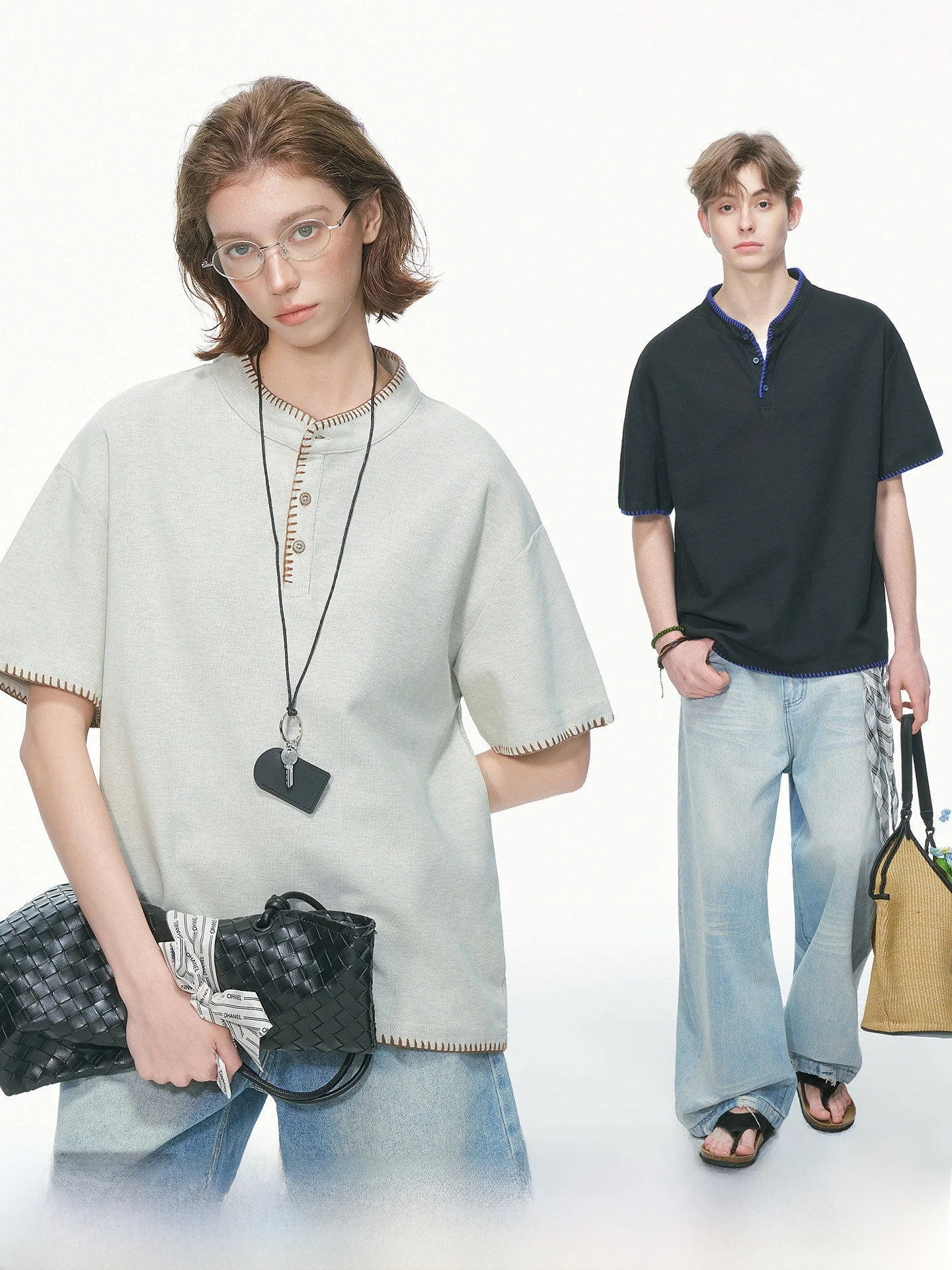 Dream Made Unisex Short Sleeve T-Shirt Heavyweight Casual Henry Collar Top for Summer Youth Fashion Cotton Blend Fabric