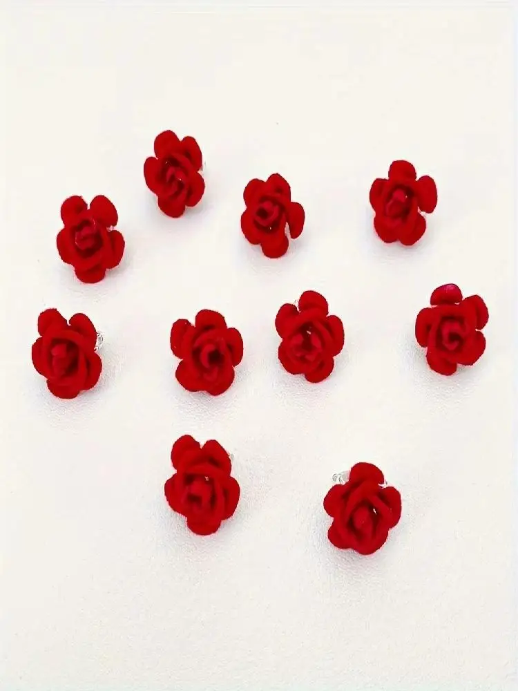 Pinces à cheveux Rose coréenne en résine rouge, 10 pièces, Mini accessoires pour couvre-chef, saint-valentin