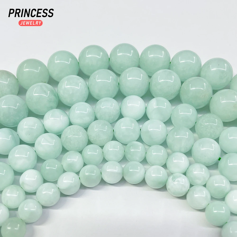 A+ Natural Green Angelite 4 6 8 10mm Loose Gemstone Beads for Jewelry Making Bracelet Wholesale Beads DIY Accessories