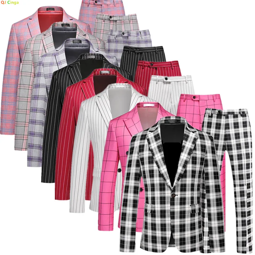 

2026 Новый мужской черно-белый полосатый костюм в клетку, состоящий из трех частей, фиолетовый пиджак для свадебной вечеринки, брюки и жилет.