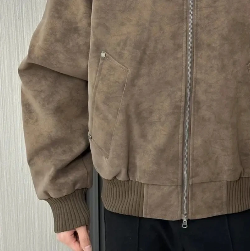 

Осенняя куртка-бомбер большого размера, мужское мешковатое пальто на молнии, модная корейская уличная одежда, верхняя одежда высокого качества, мужская одежда больших размеров