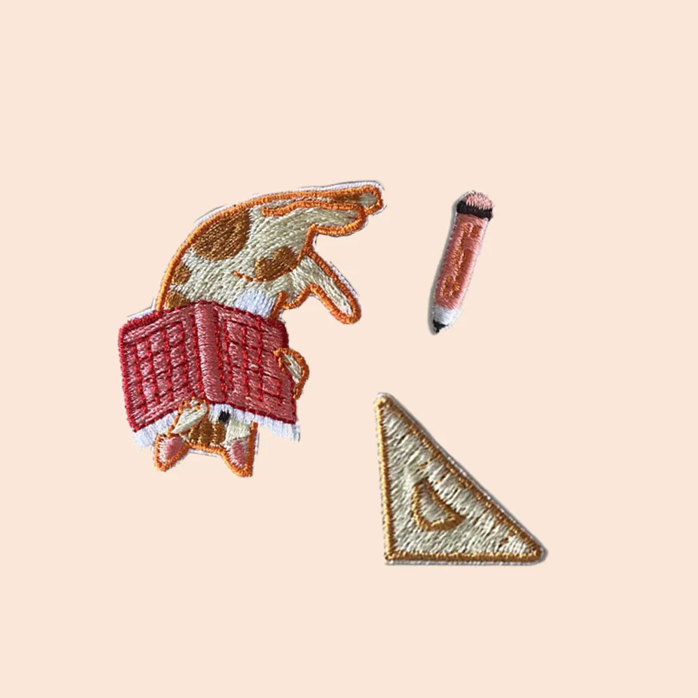 3pcs Cute Cartoon Learning Cat Self-adhesive Embroidery Patch DIY Applique Scratch Patch Decorative Clothing Bags Stationery