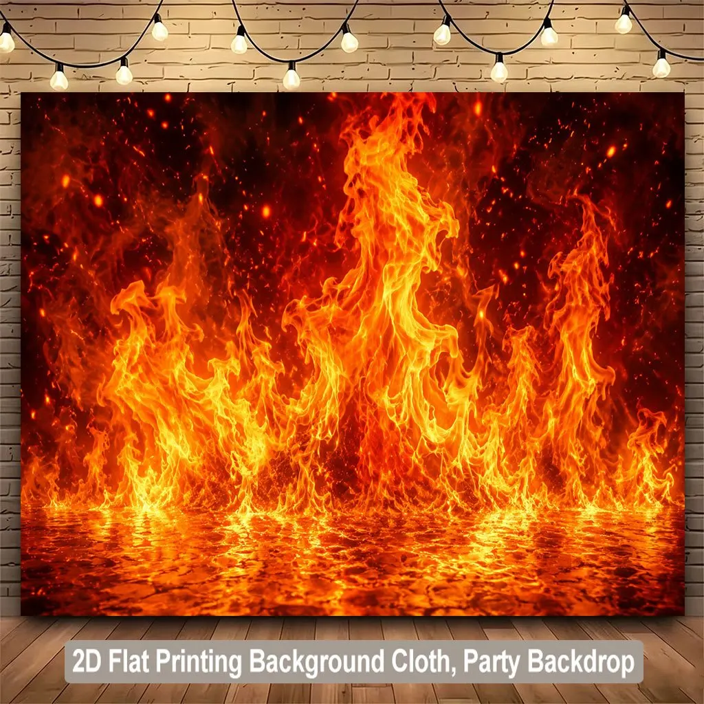 Intense Fire Flames Burning Background Art 2D Flat Tapestry Backdrop For Party Decor Hell Theme Wall Hanging Banner