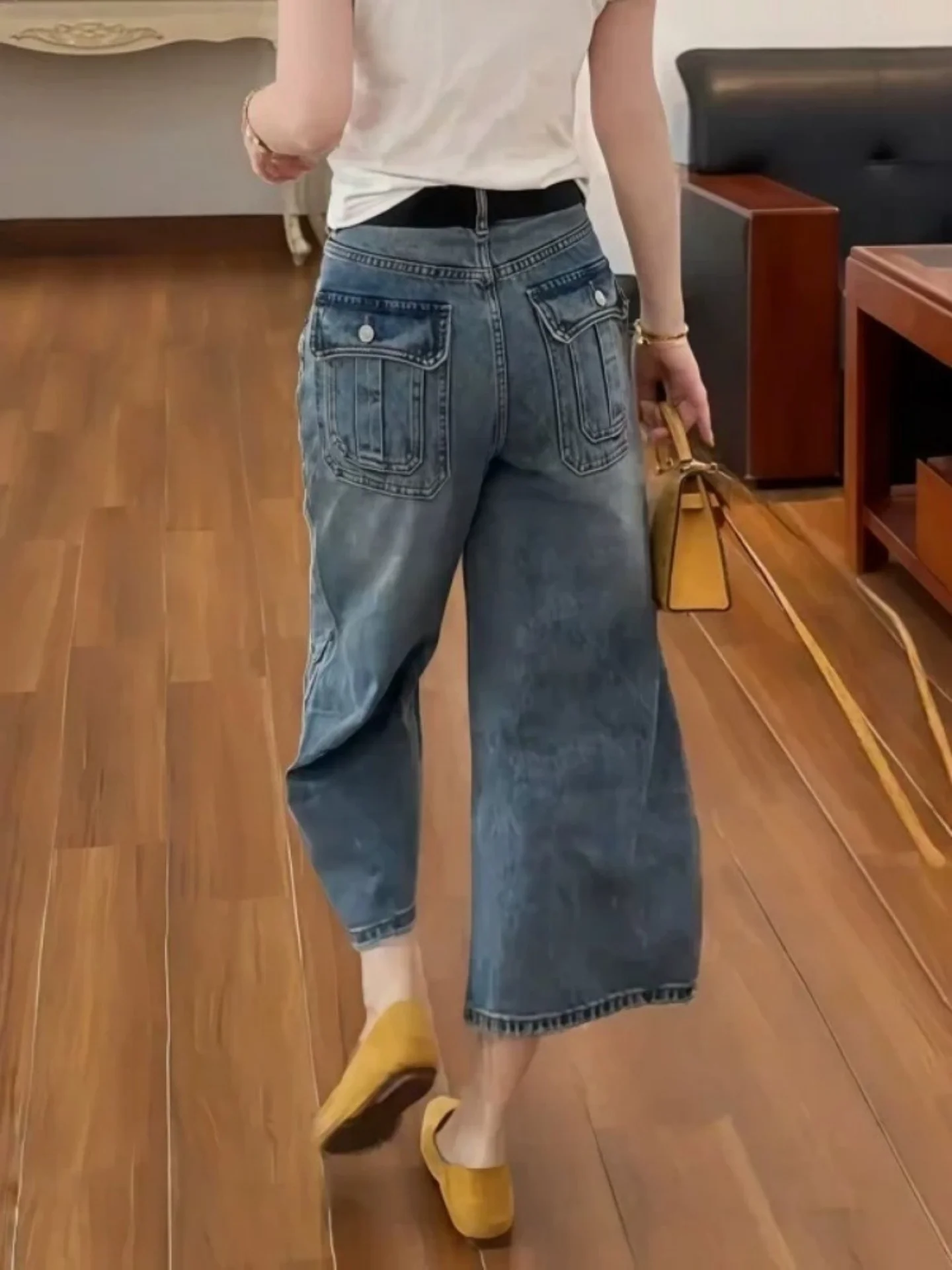 

American Retro High Waist Wide Leg Jeans Women's Summer New plus Size Trendy Nine Point Straight Leg Cotton Denim Jeans
