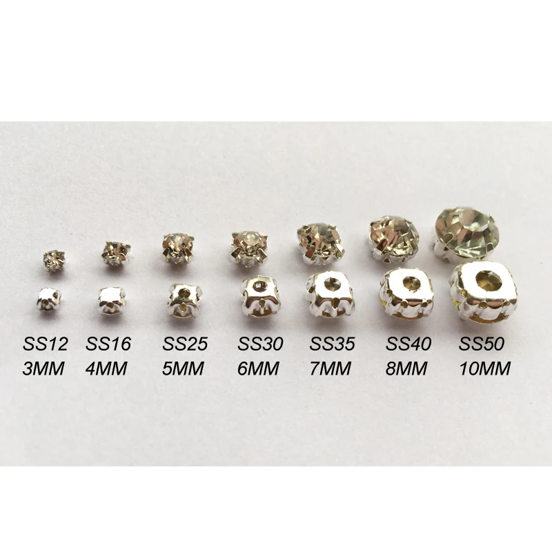 Hot sale 3mm-10mm Shiny Crystal Rhinestone Sew on claw Silver set Rhinestones use for DIY accessories free shipping