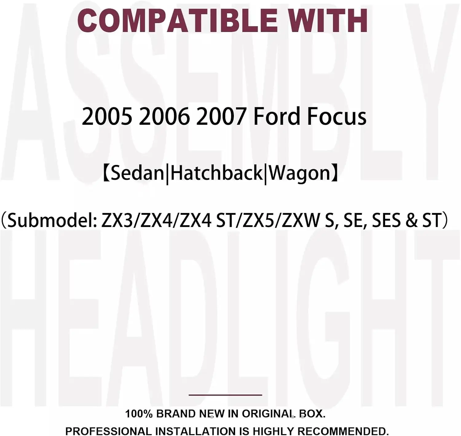 Headlamp Assembly Set of 2 - Halogen - Compatible with 2005 2006 2007 Facelift Focus ZX3 ZX4 ZX5 SE ST - Passenger and Driver Si
