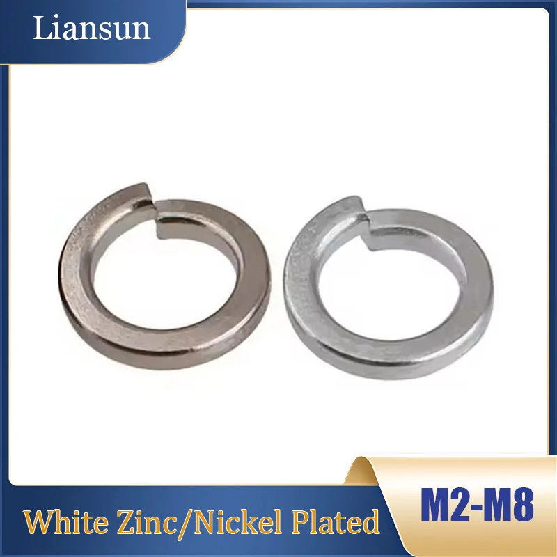 

100-500pcs White Zinc/Nickel Plated Spring Split Lock Washer Elastic Gasket M2 M2.5 M3 M3.5 M4 M5 M6 M8 Grade 4 Carbon Steel