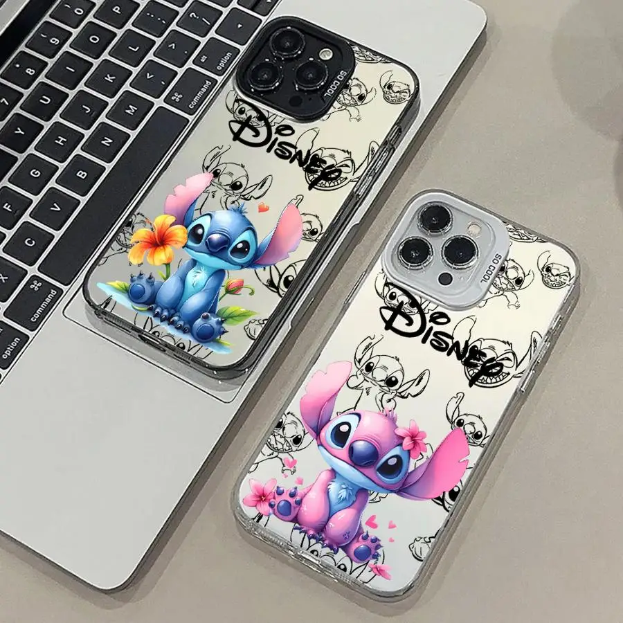 حافظة هاتف ذات غلاف ناعم لهاتف آيفون 16e 11 12 13 Pro Max 14 15 16 Plus Disney Couple Stitch Angel