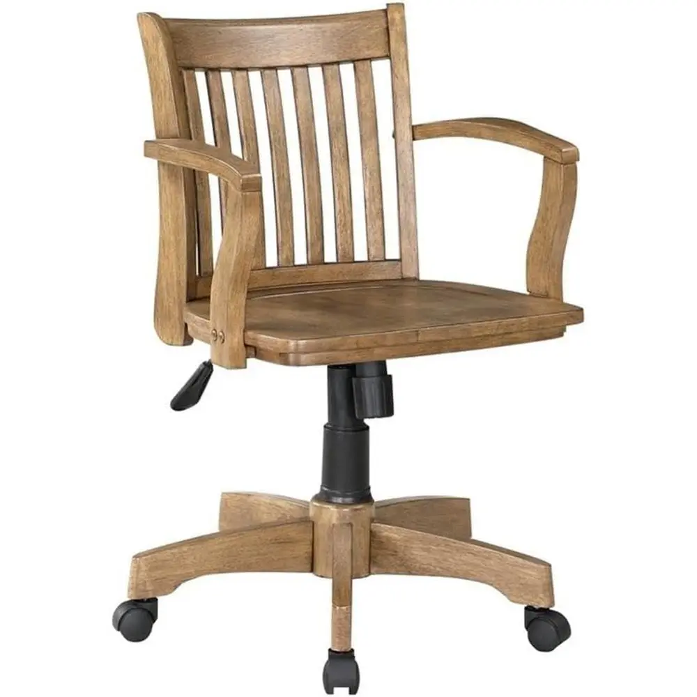 

Medium Oak Finish Wooden Office Chair with Wooden Seat