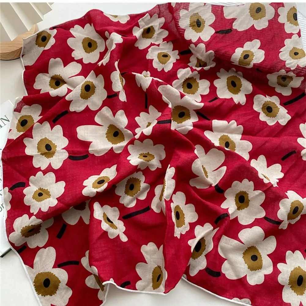 Flower Headband Cotton Linen Square Scarf Head Scarf Pastoral Style Floral Kerchief Hair Tie Neckerchief Scarf Hair Band Female