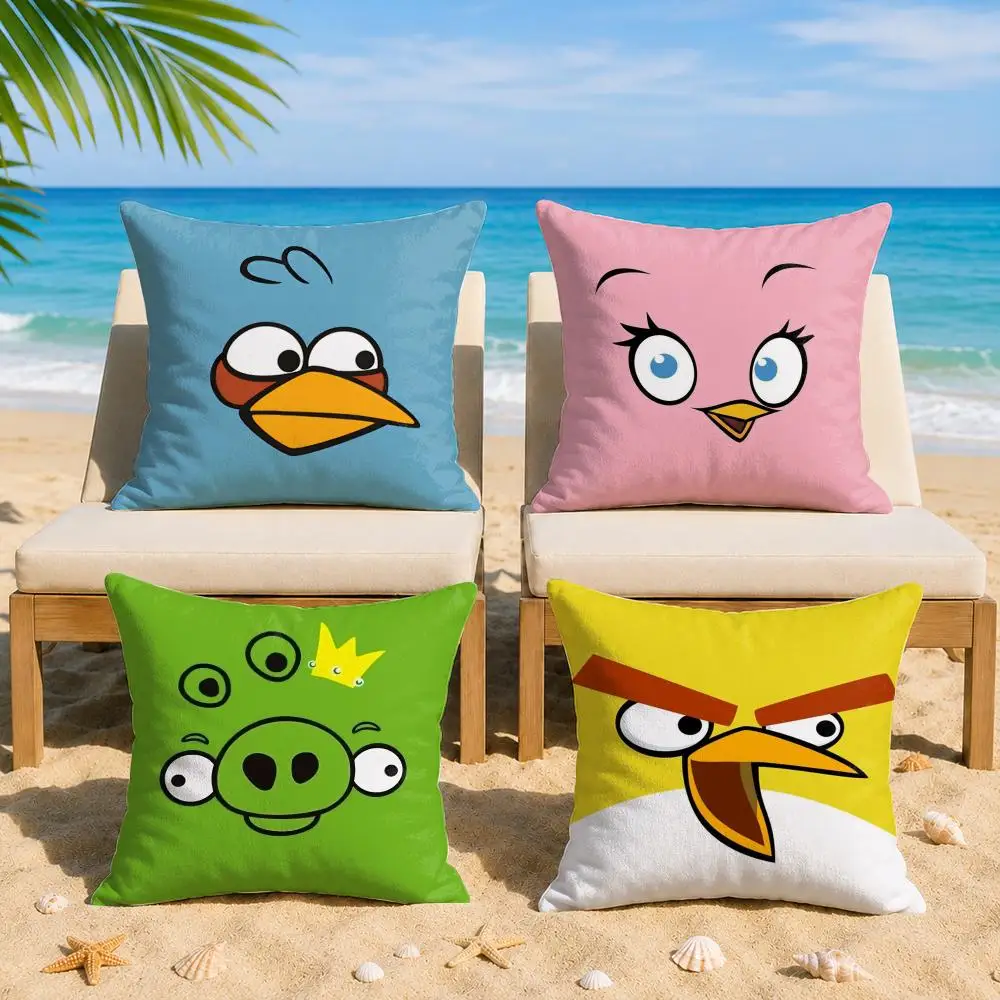 Animation A-A-Angry BirdsS Cushion Cover Soft Short Plush Double-Sided Printing Home Decor Machine Washable Pillow Case Gift