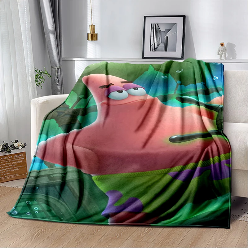 Funny S-SpongeBob Patrick Star Cartoon Flannel Blanket Soft Warm Throw Blanket for Bedroom Living Room Bed Camping Picnic Kids