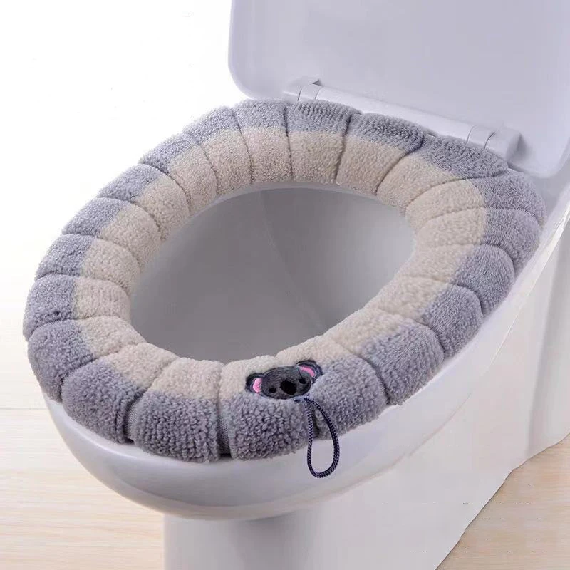 Thick Washable Knitted Toilet Cover O/U Type Universal Color Stitched Antifreeze Toilet Mat
