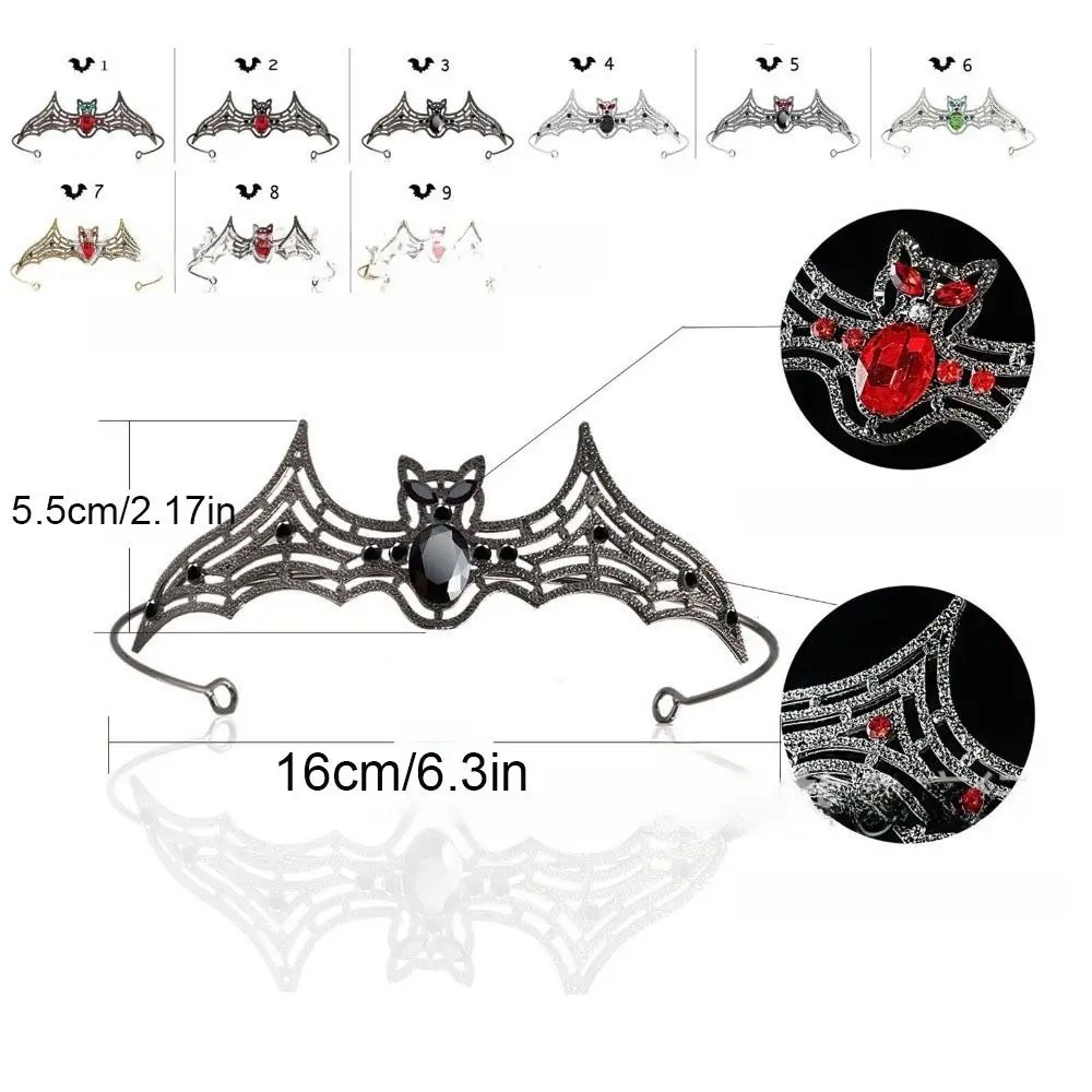 Simple Metal Halloween Bat Hairband Dark Sparkling Rhinestone Crowns Multicolor Cosplay Props Halloween Tiara Gift