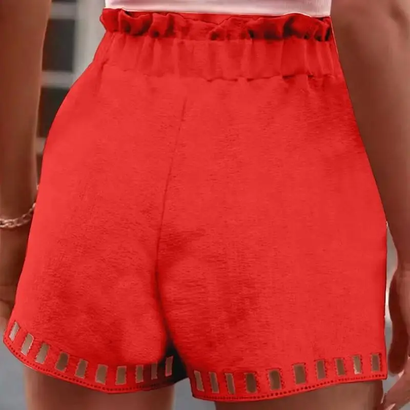 Contemporary Casual Summer Shorts for Women Elastic Waist Drawstring Lace Trim Beach Cover Up Wear 