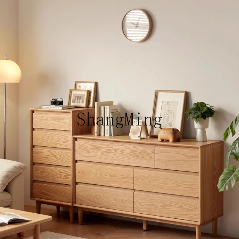 

HJ new modern home living room oak solid wood storage chest bedroom wall bedside cabinet bucket cabinet