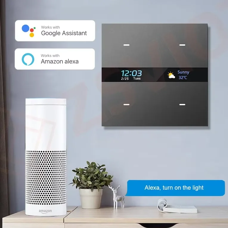 

Smart 4 Gang Wall Light Button Switch Remote Control Weather Time Display Wireless Connectivity Human Body Induction Function