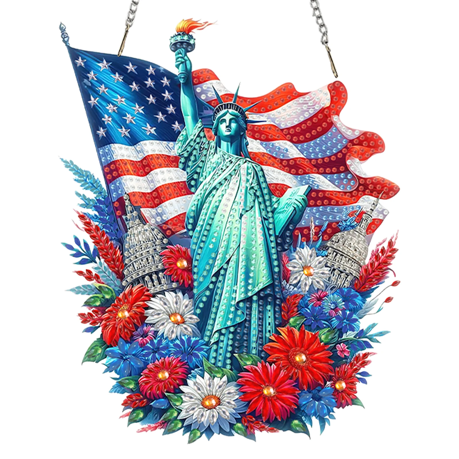 

Independence Day 2D Flat DIY Acrylic Crystal Rhinestone Art Pendants Special Shape Single Side Drill for Home Door Wall Decor