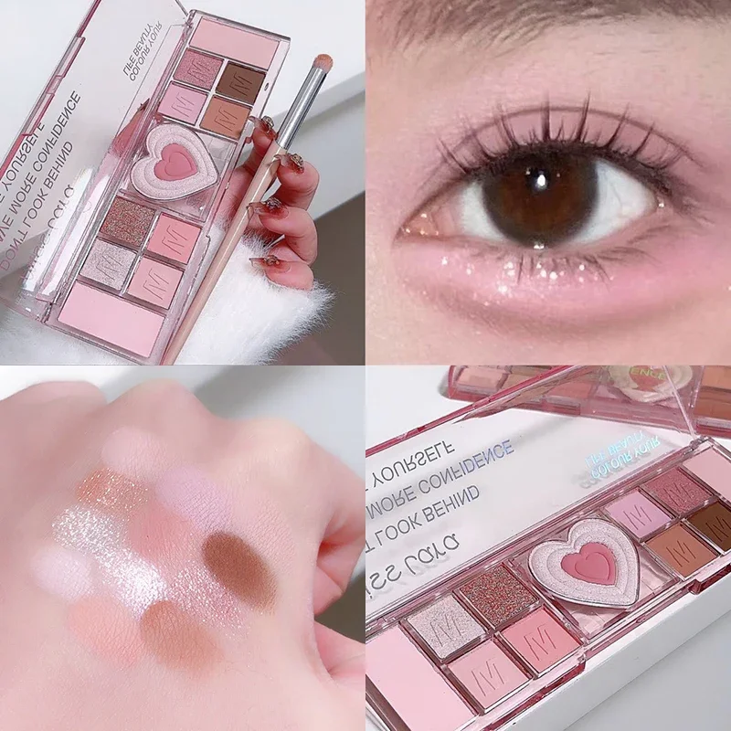 Love Heart Pink Eyeshadow Palette Makeup Product Low Saturation Matte Pearly Shiny Eye Shadow Palette Make-up for Women Cosmetic