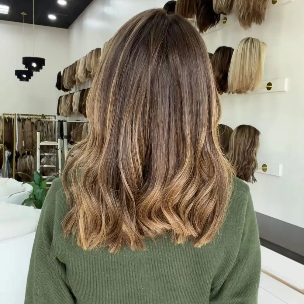 Chocolate Brown Highlighted Blonde Synthetic Wig 2025 Summer Wig Natural Wave Short Bob Realistic Wear&Go Look for Women