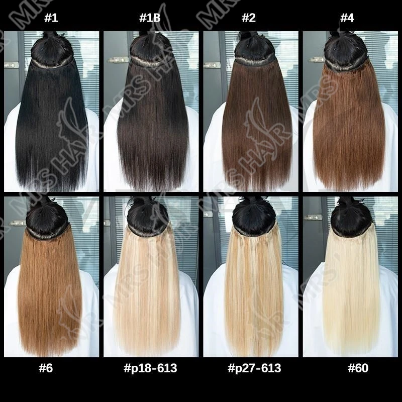 Clip invisibile nelle estensioni dei capelli Linea di filo di pesce per capelli umani 4 clip Posticci naturali reali 12 "-24" Aggiungi clip di volume sui capelli