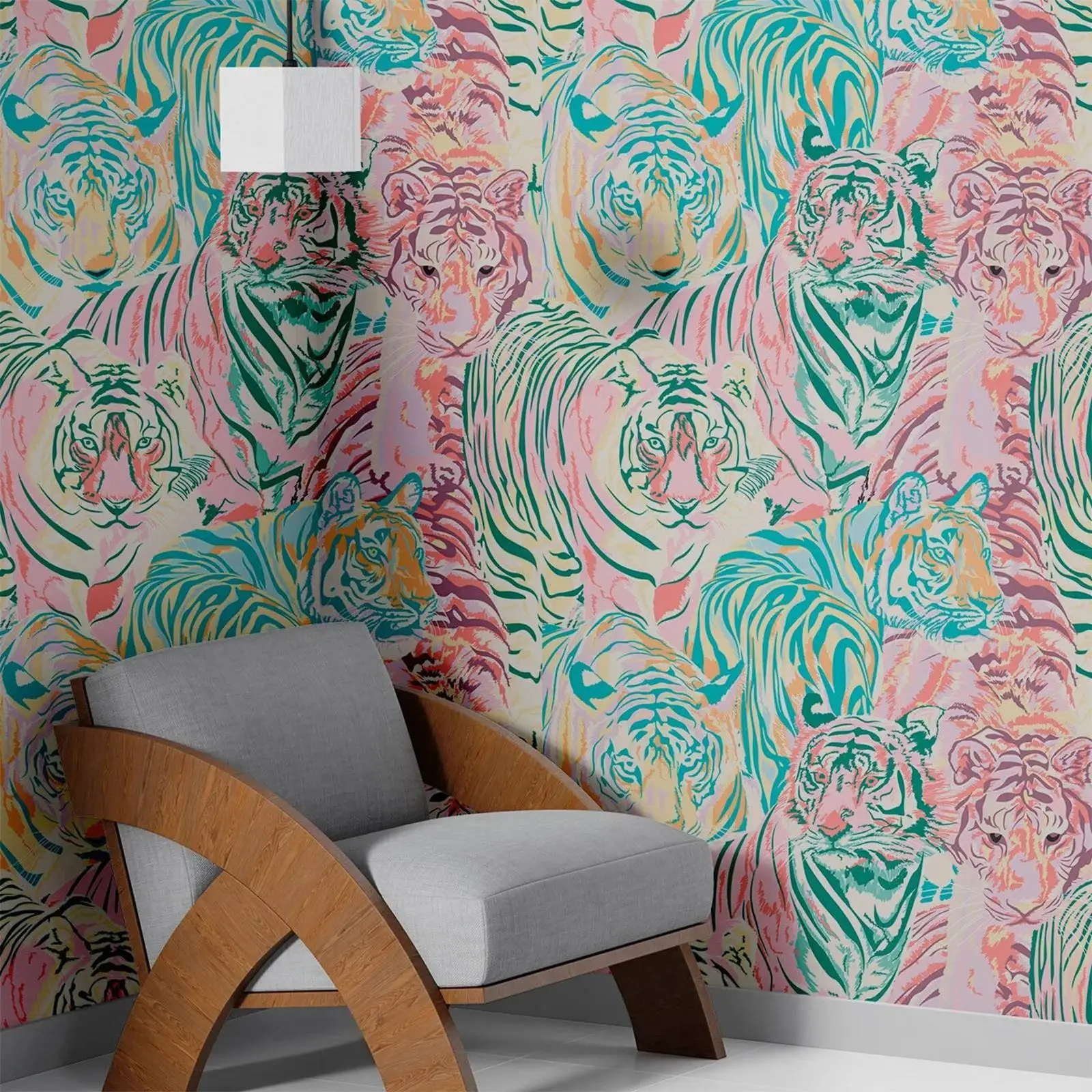 Funky Design Tiger Wallpaper, Mid Century Peel and Stick Wallpaper, Animal Wall Mural For Room Decor,Self-adhesive Or Un-pasted