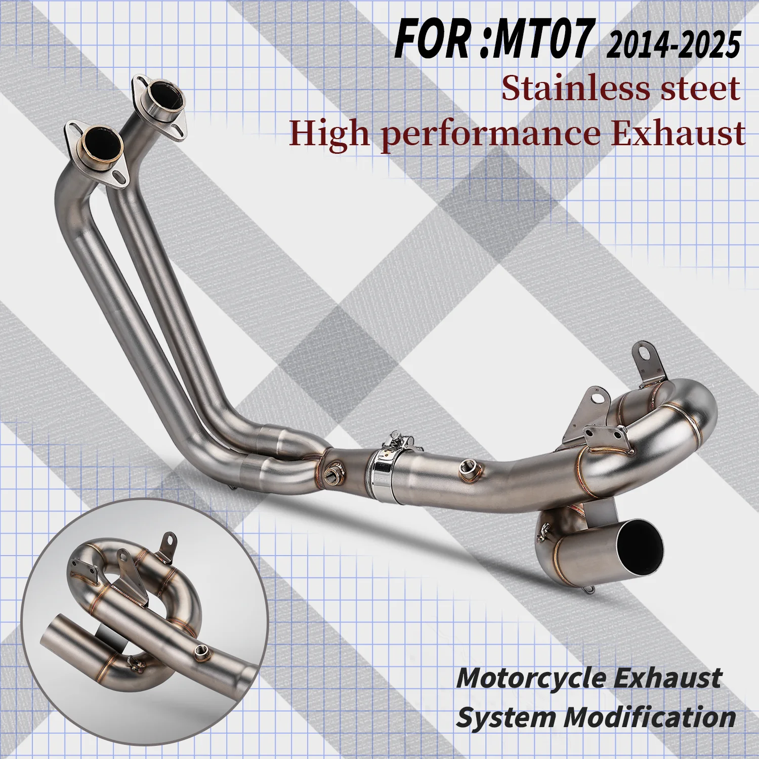 

AB MOTO For MT07 FZ07 XSR700 2014-2025 Motorcycle Exhaust Stainless Rotary Roundabout Front Pipe with 51mm exhaust