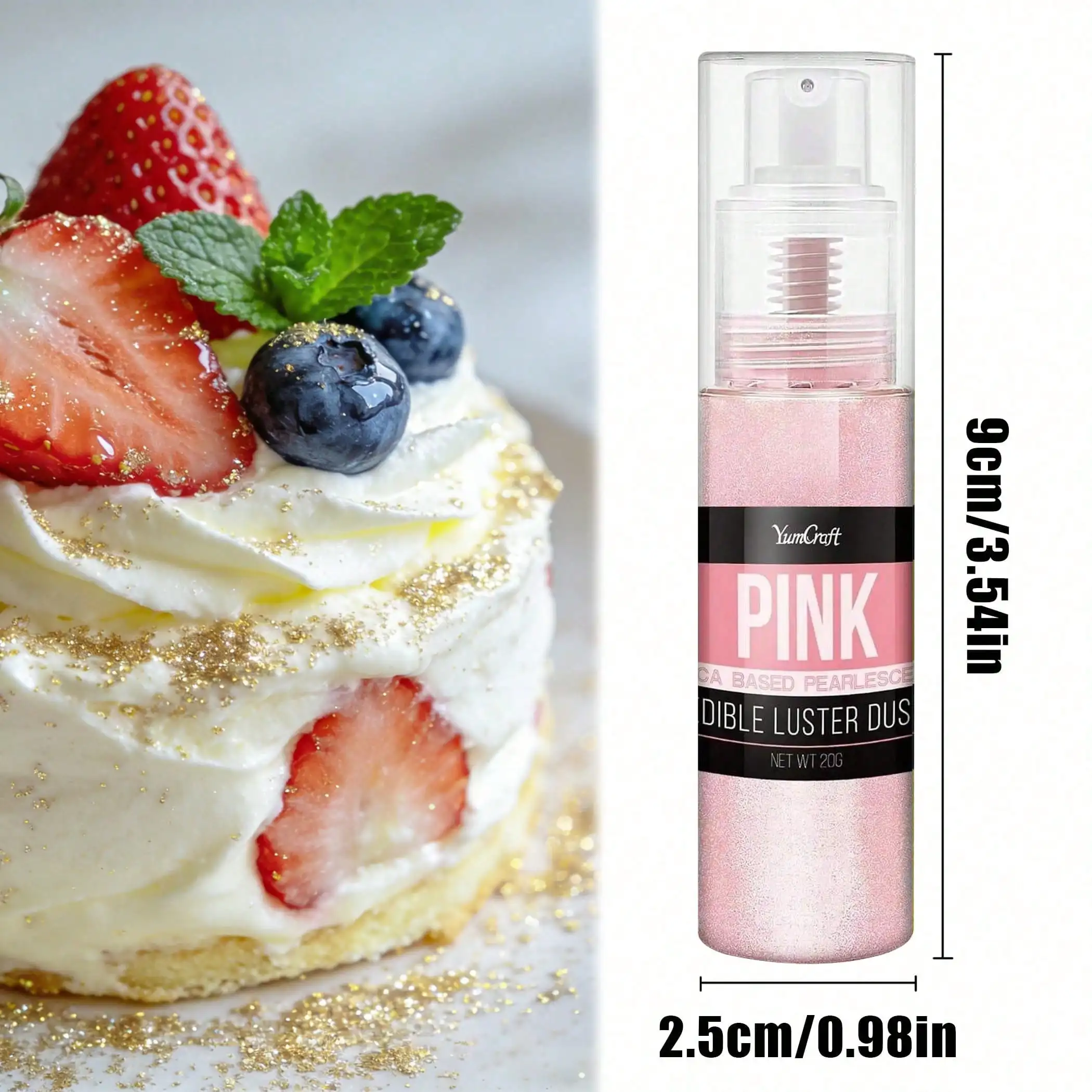 Pink/Gold Glitter Glitter Glitter Spray, Decorative Pearl Glitter Dust Spray for Baking, Metallic Glitter Powder Cake Decoration