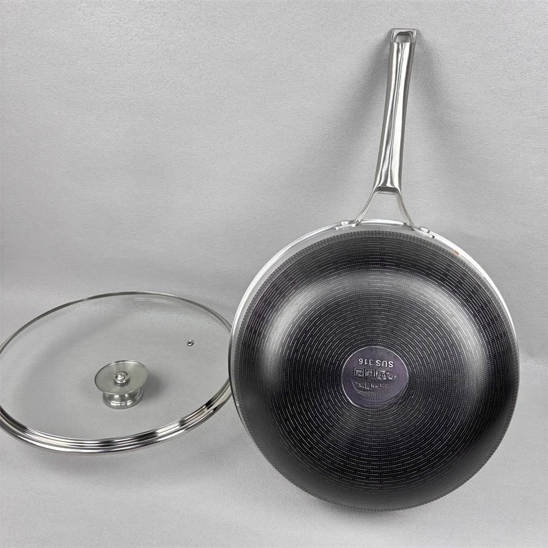 SUS316، مقلاة غير لاصقة بنمط كريستال على شكل قرص العسل مع غطاء