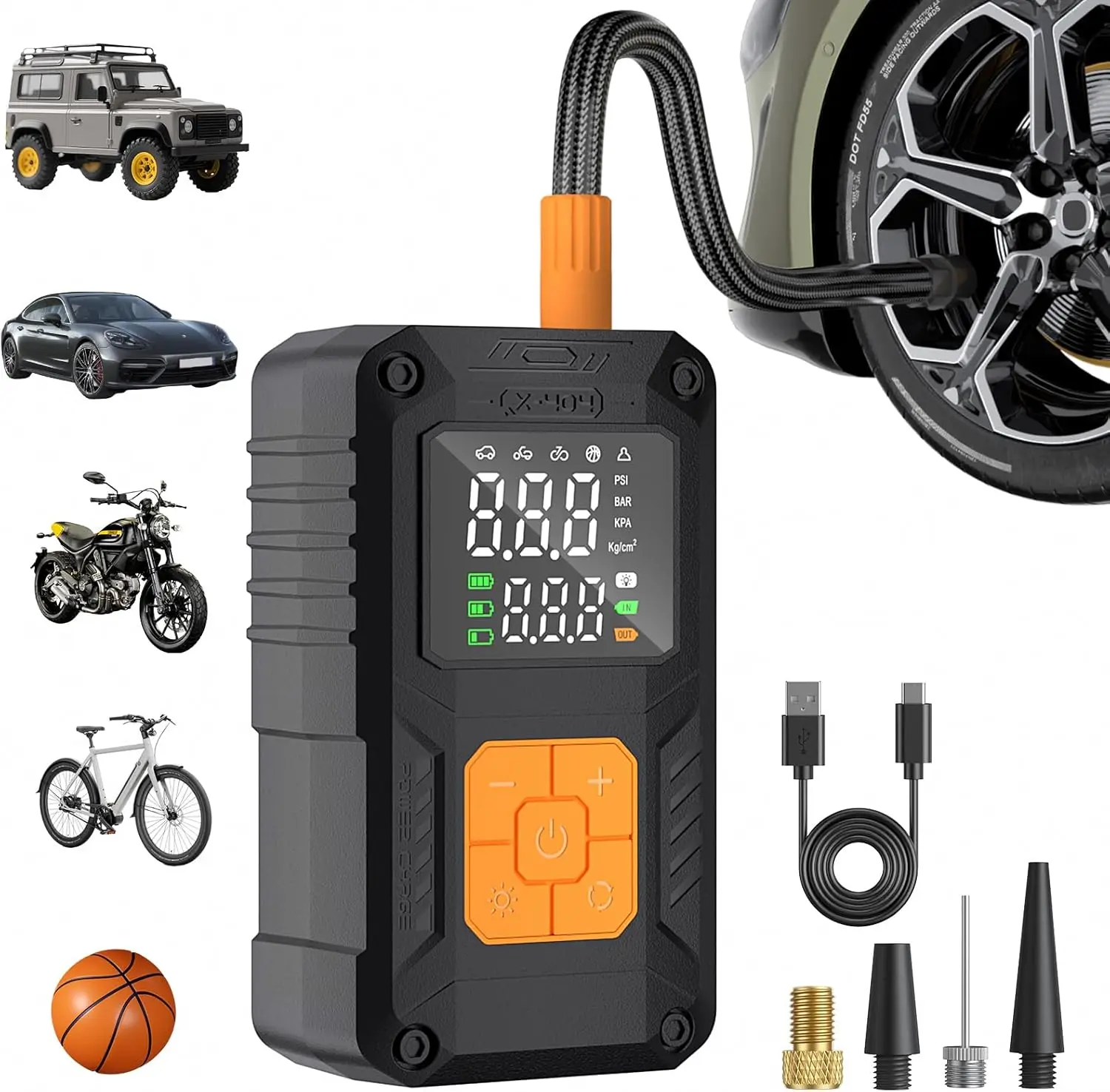 

Портативный воздушный компрессор с цифровым манометром для автомобилей, велосипедов, мотоциклов, мячей