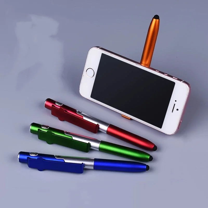 

4 In 1 Multifunction Ballpoint Pen with LED Light Fold Phone Holder Night Read Writing Pencil Office School Student Stationery