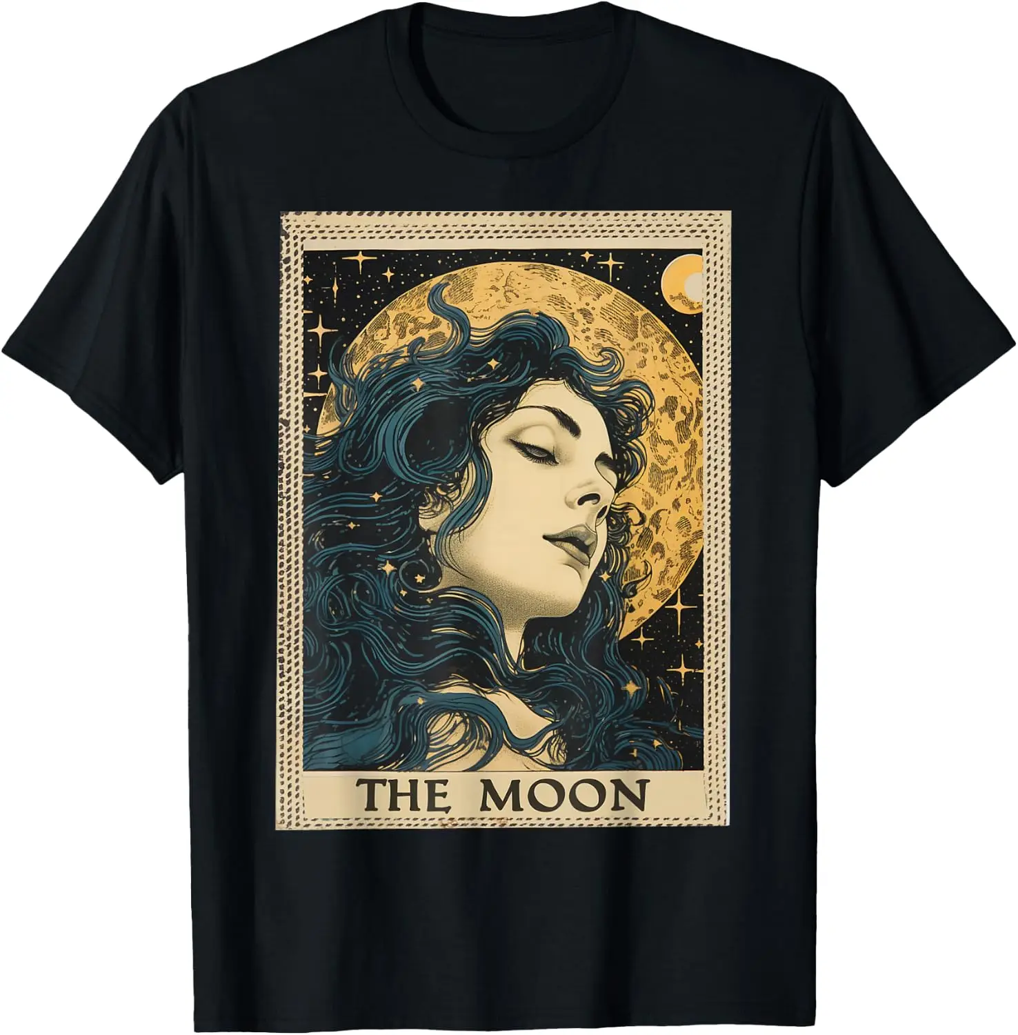 Original Tarot Card The Moon T-Shirt 100% Cotton Trendy Y2K Short-Sleeve Tee-Soft, Quick-Drying, Moisture-Wicking; Ideal Sports
