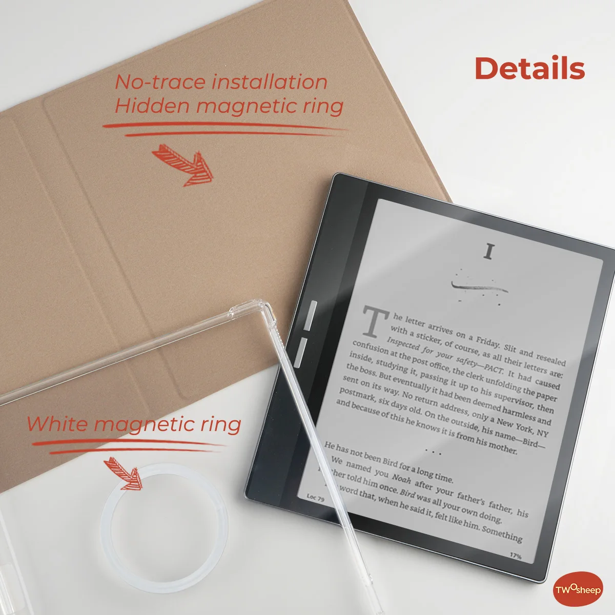 Twosheep Magnetic Detachable Case for Bigme B751C 7-inch Soft TPU Cover with Stylus Holder Auto Sleep Wake Notebook Style