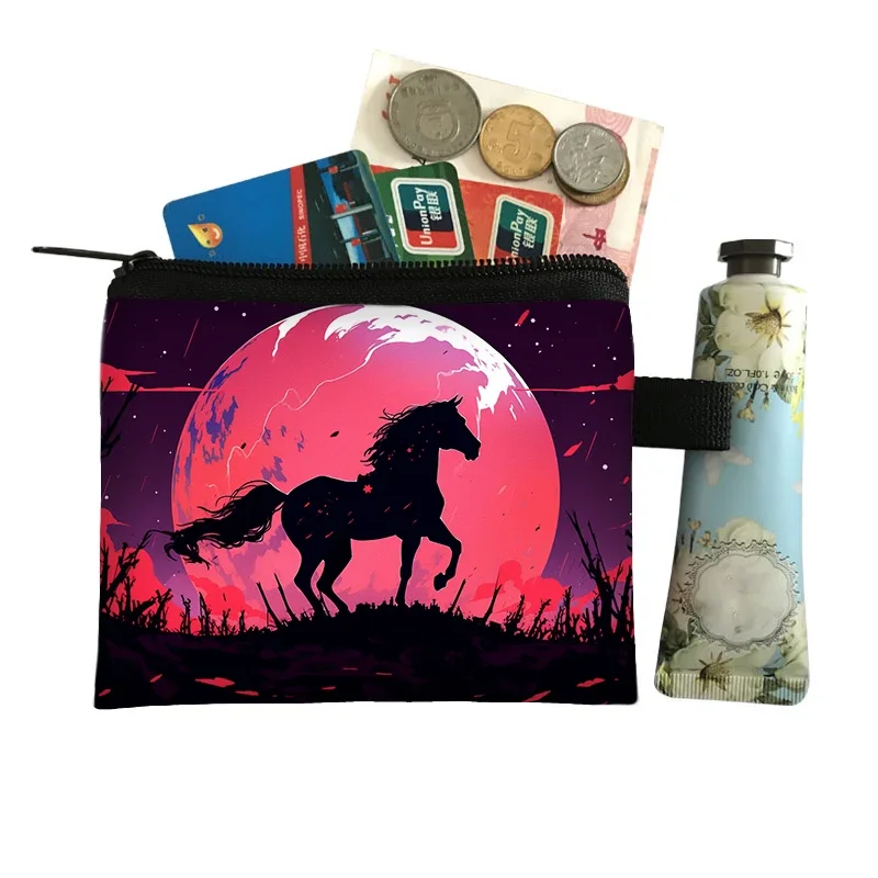 Running Horse Coin Purse Colorful Indian War Horse Cloud Backlit Paint Mini Wallet Man Women Credit Holder Money Coins Bag Gift