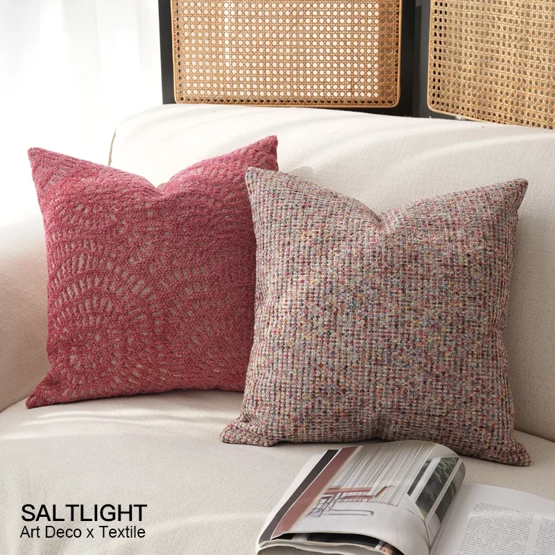 Modern Minimalist Abstract Pink Linen Blend Pillow Home Hotel Sample Room Square Cushion Sofa Decorative Throw Pillow