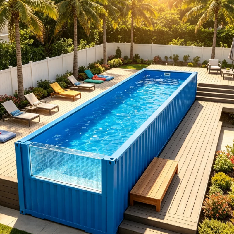 Customized Modular Courtyard Shipping Container Plunge Pool Prefabricated Swim Spa For Family Cooling