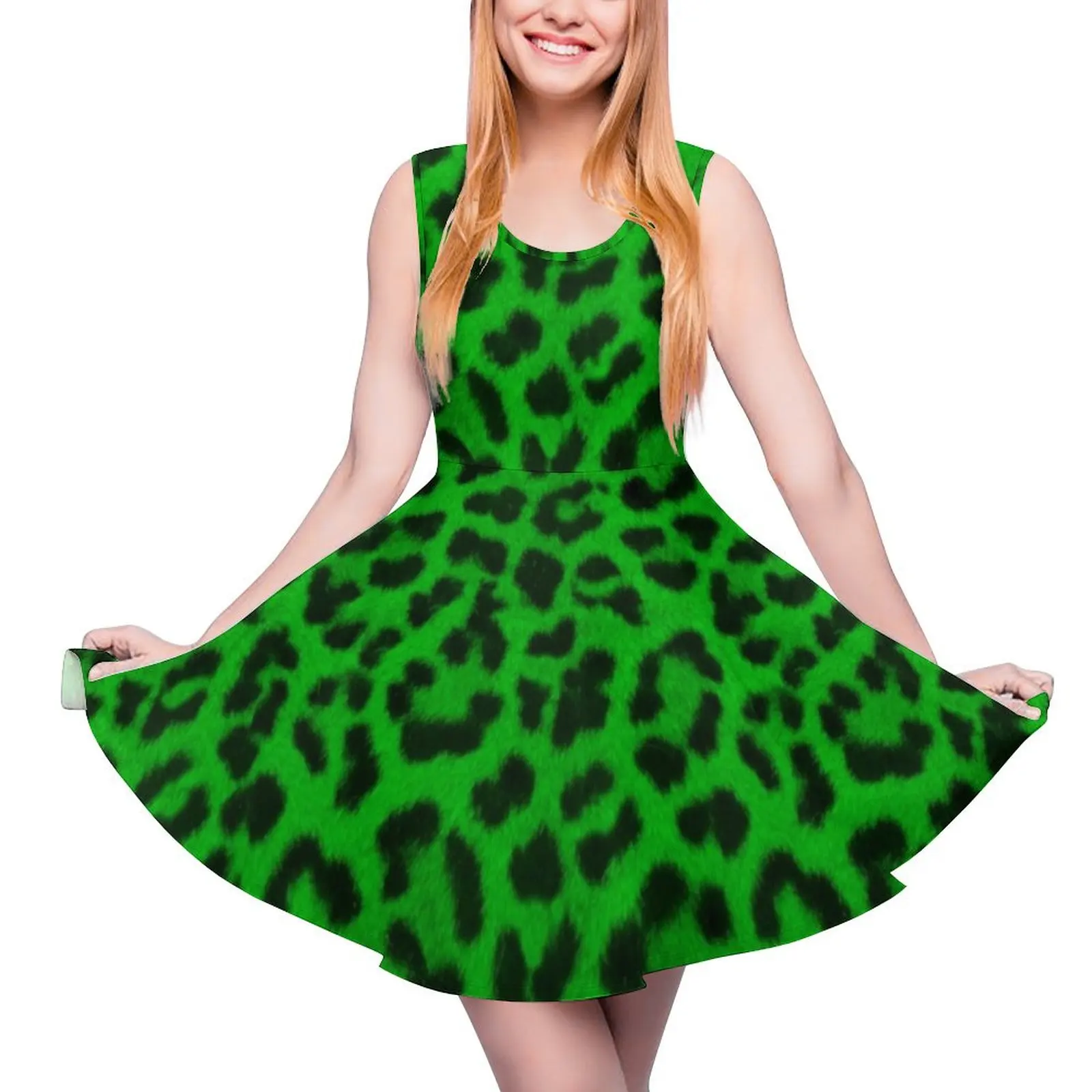 

Lime Leopard Print Sleeveless Dress women"s luxury party dress summer dress woman 2024