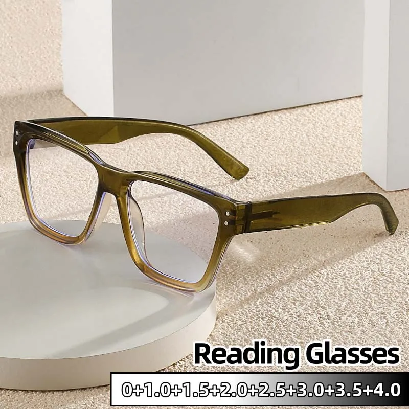 

Unisex Fashion Large Frame Presbyopia Glasses Classic Square Frame Men Women Retro Stylish Reading Eyeglasses Degree+4.0