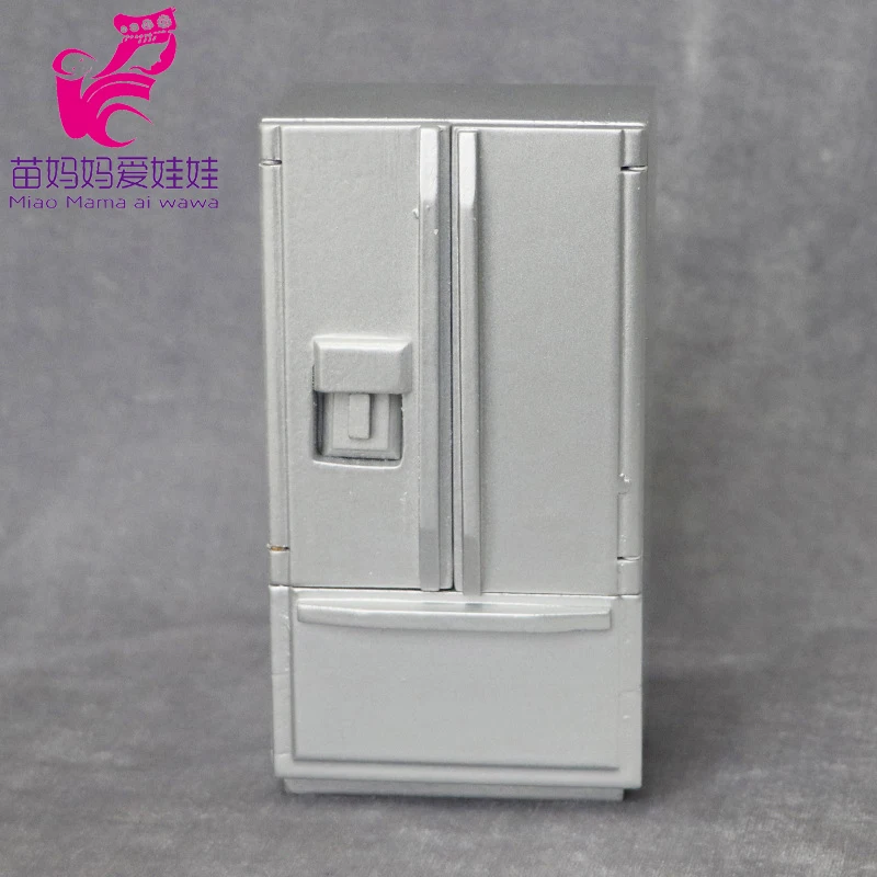 1:12 Doll house furniture white silver grey refrigerator 1/12 bjd doll kitchen accessories mini freezer