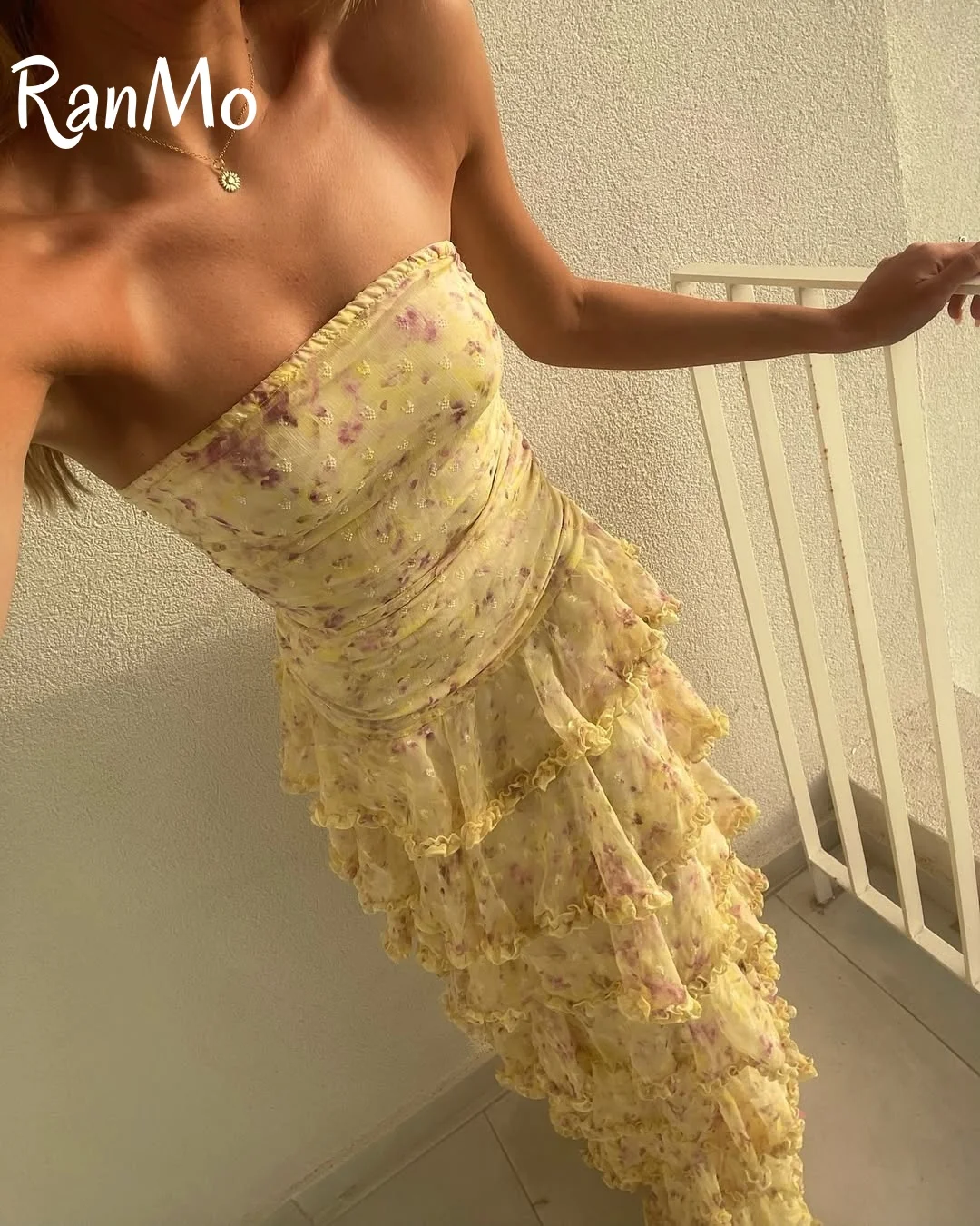 Ranmo 2025 Elegant Floral Strapless Evening Dress Saudi Arabic Floor-Length Layered Fascinating Prom Gown Customized Party Dress