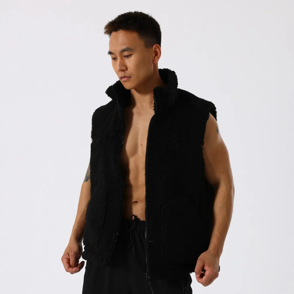 2023 New Men's Trend Winter Thickened Lamb Fleece Coat Sports Casual Standing Collar Vest Loose Warm Zipper Jacket