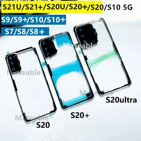 삼성 갤럭시 S20 S21 울트라 S10 플러스 5G S9 S8 S7 엣지 투명 배터리 백 커버 수리 도어 후면 케이스 + 렌즈 하우징