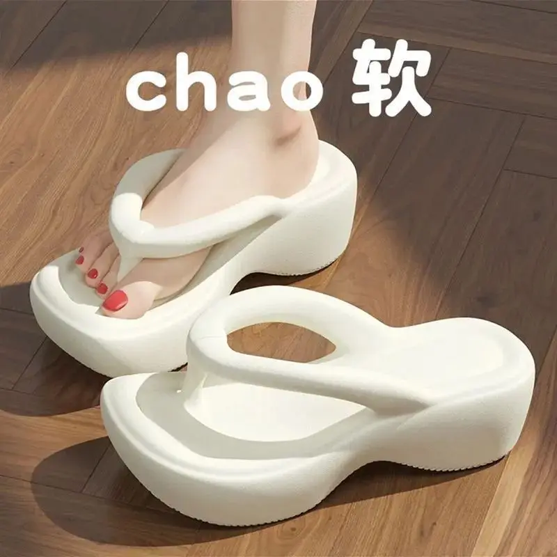 Thick Soles Raised Height Touching Character Slippers For Women To Wear Outdoors 2024 Summer Indoor Home Beach Slippers