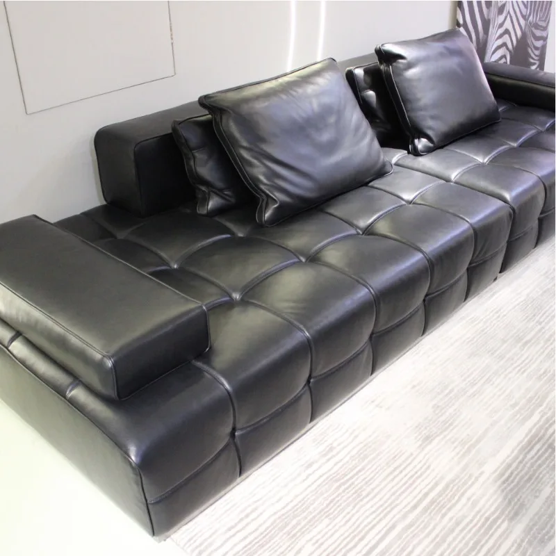Leather sofa large flat matte cloth living room tofu block module combination sofa