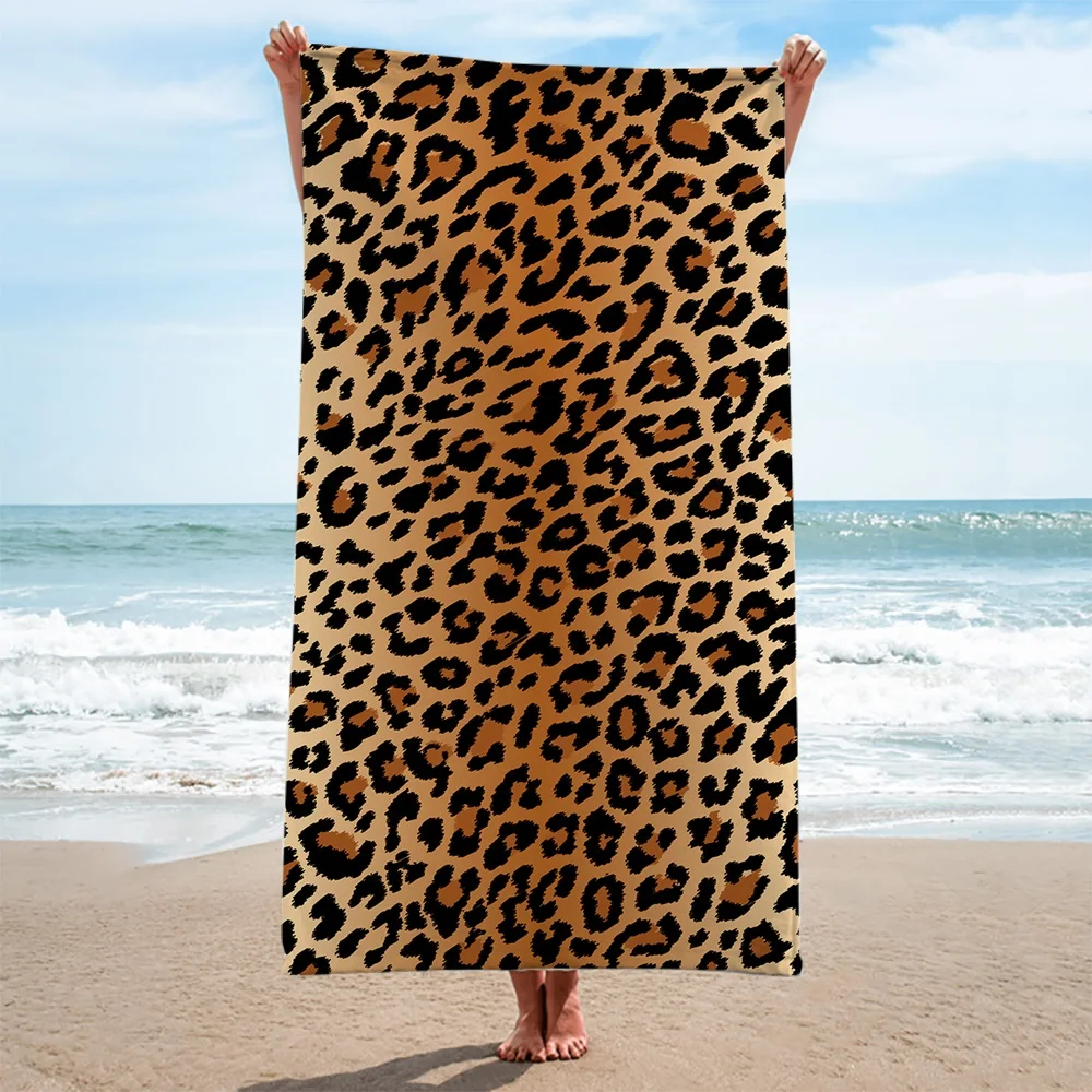 Microfiber Beach Towel Leopard Pattern Quick Dry Bath Towel Sandproof Summer Swimming Washcloth Bath Bathroom Decor ﻿