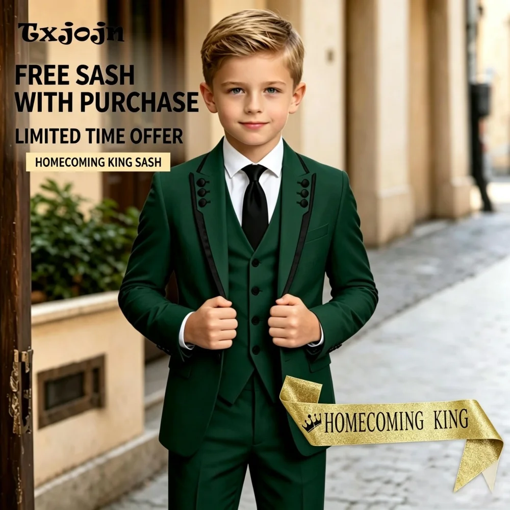 Formal Suit Set for Boys Trend Homecoming Tuxedo Wedding 3 Piece Jacket Pants Vest Kids Blazer Set Slim Fit Tailored Outfit
