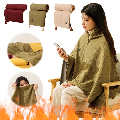 Wearable Heating Electric Blanket Shawl 3 Heating Levels USB Heated Blanket Shawl Portable Body Warmer Blanket for Home Office 